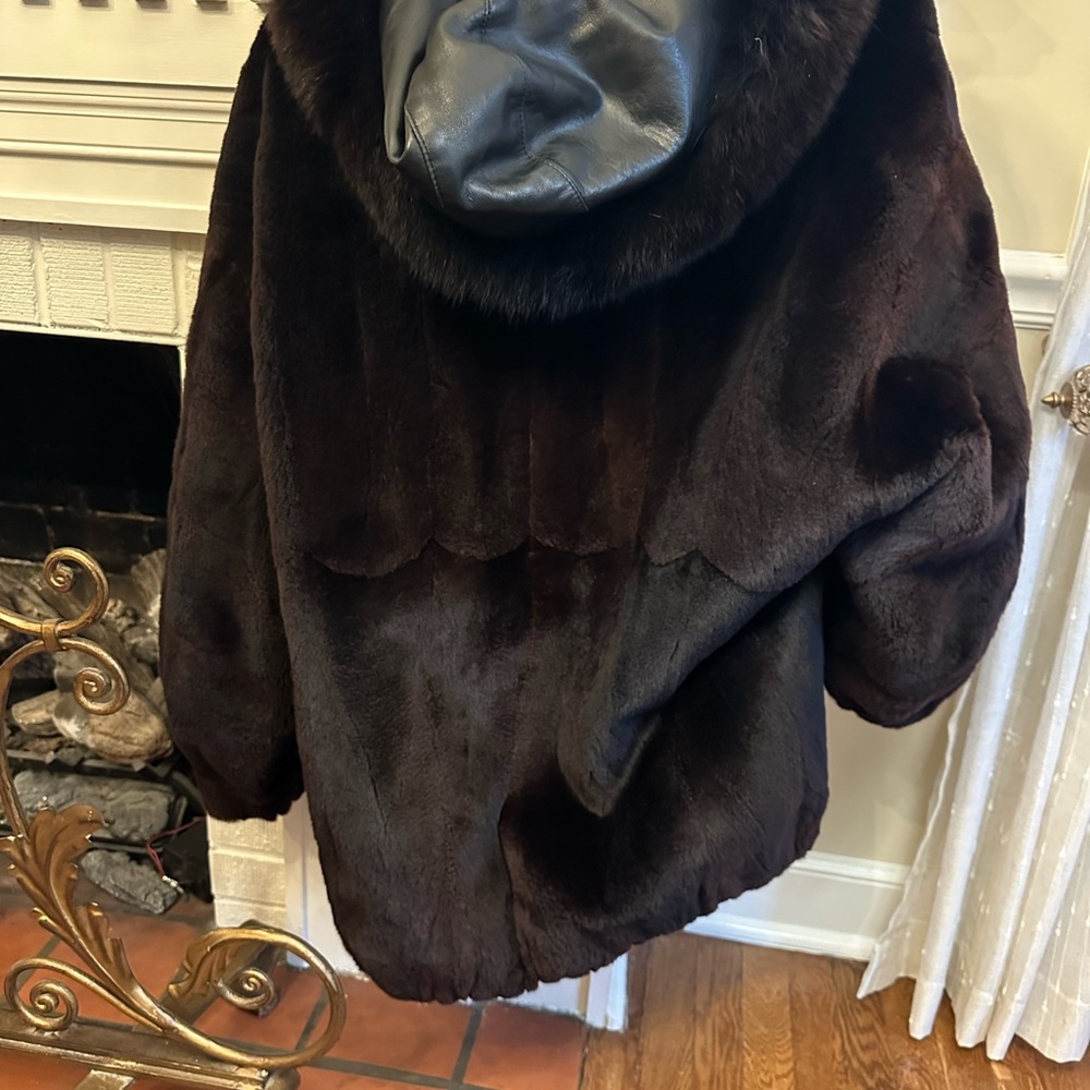 Luxurious Dark Brown Fur Coat with Hood